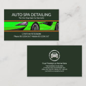 Schokend Groene Sportauto die AutoWash detailleert Visitekaartje (Voorkant / Achterkant)
