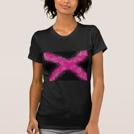 Schokend roze glitter confetti cross op zwart t-shirt (Voorkant)