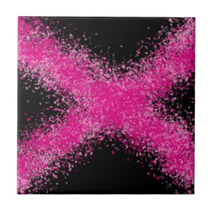 Schokend roze glitter confetti cross op zwart tegeltje