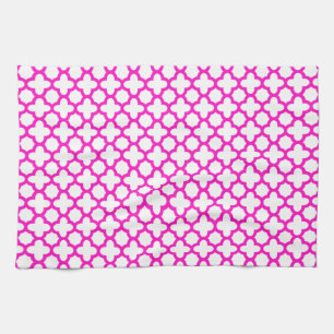Schokend roze Quatrefoil patroon Theedoek
