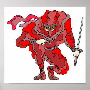 Schokkend, helderrood spektakel. Cyber-ninja. Poster