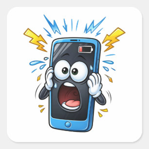 Schokkende Cartoon Telefoon Lage Batterij Sticker