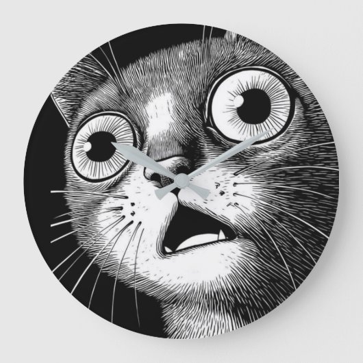 Schokkerige Kat Minimalistische Zwart & Wit Klok (Voorkant)