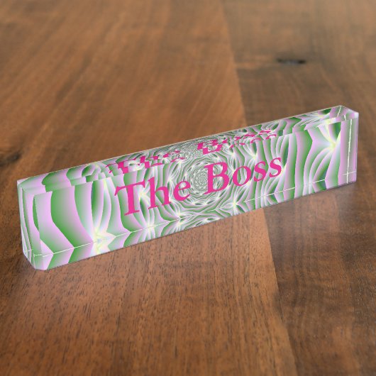Schokplaat Roze en Groene Vortex Naambordje (Zijkant)