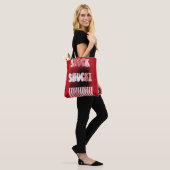 Schokrood en zwart gepatterd tote bag (Op model)