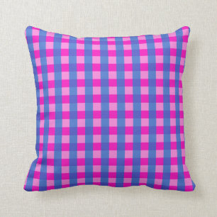 Schokroze en blauw Gingham Patroon Kussen