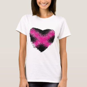 Schokroze op zwarte glitter stippen kruis t-shirt
