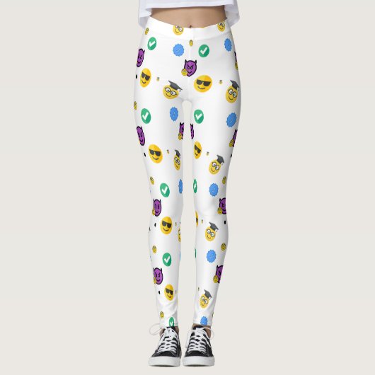 Scholar, horror, geest schattige emoji's op wit leggings (Voorkant)