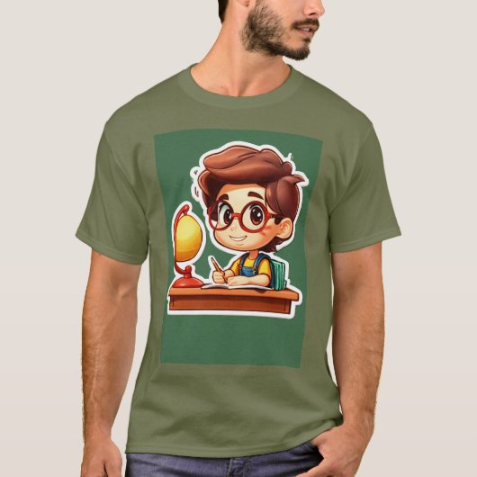 "Scholarly Savvy: Cartoon 3D jongen studeren" T-shirt (Voorkant)