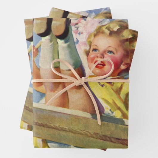  schommel, meisje swingen in een boom kinderen spe inpakpapier vel (In situ)