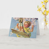 schommel, meisje swingen in een boom kinderen spe kaart (Gele Bloem)