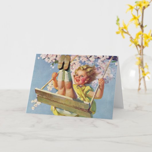  schommel, meisje swingen in een boom kinderen spe kaart (Gele Bloem)