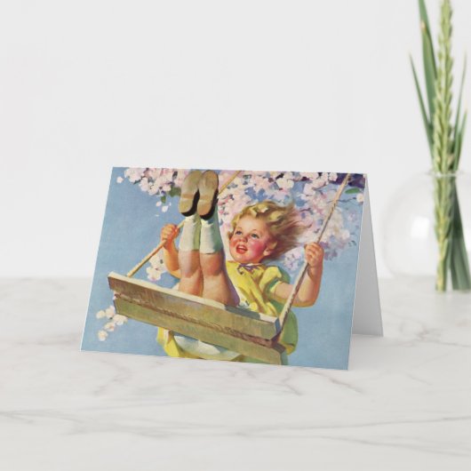 schommel, meisje swingen in een boom kinderen spe kaart (Voorkant)