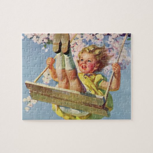  schommel, meisje swingen in een boom kinderen spe legpuzzel (Horizontaal)