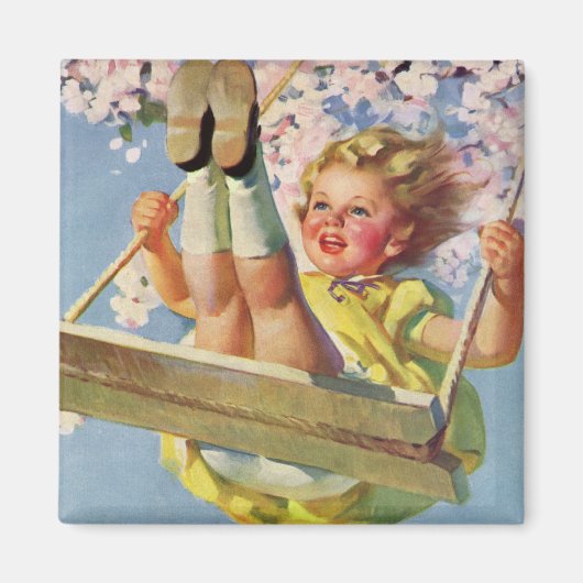 schommel, meisje swingen in een boom kinderen spe magneet (Voorkant)