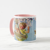 schommel, meisje swingen in een boom kinderen spe mok (Voorkant links)