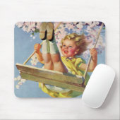 schommel, meisje swingen in een boom kinderen spe muismat (Met muis)