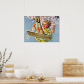  schommel, meisje swingen in een boom kinderen spe poster (Keuken)