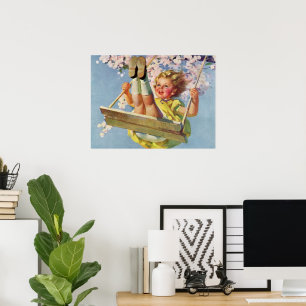 schommel, meisje swingen in een boom kinderen spe poster