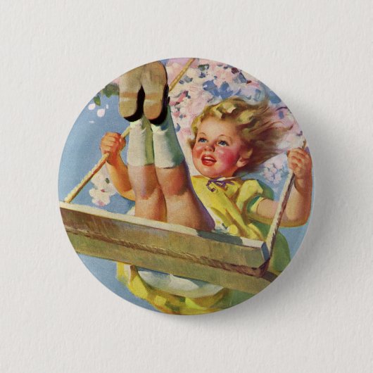  schommel, meisje swingen in een boom kinderen spe ronde button 5,7 cm (Voorkant)