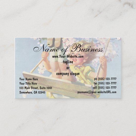  schommel, meisje swingen in een boom kinderen spe visitekaartje (Voorkant)