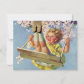 schommel, meisje swingende verjaardagsfeestje kaart (Voorkant)