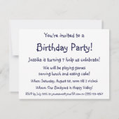 schommel, meisje swingende verjaardagsfeestje kaart (Achterkant)