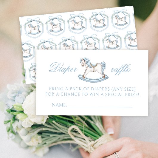 Schommelend paard baby boy douche luier verloting  informatiekaartje