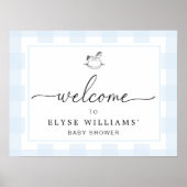 Schommelend paard Blauwe Gingham Welkomstbord Poster (Voorkant)