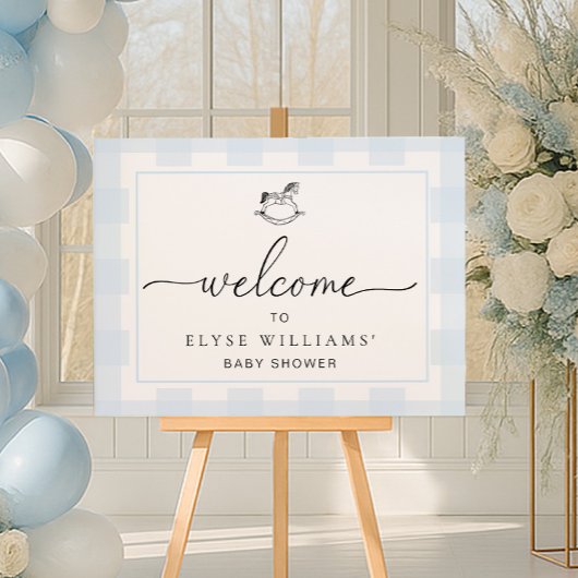 Schommelend paard Blauwe Gingham Welkomstbord Poster