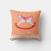 Schommelende paardenkunst oranje perzik naam kinde kussen (Voorkant)