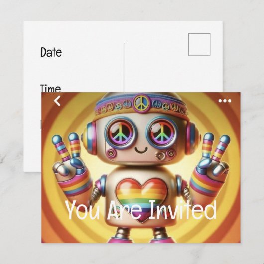 schommelende retrobot uitnodiging briefkaart (Voorkant / Achterkant)