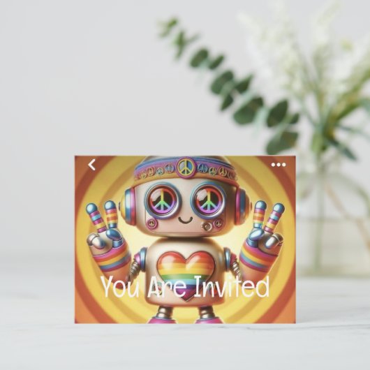 schommelende retrobot uitnodiging briefkaart (Staand voorkant)