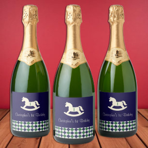 Schommelpaard Argyle 1e Verjaardag Drinklabel Sparkling Wijnetiket