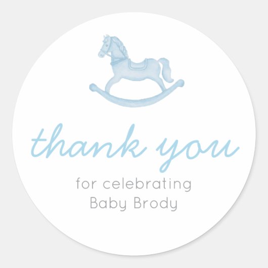 Schommelpaard babyshowercadeausticker ronde sticker (Voorkant)