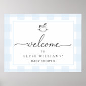 Schommelpaard Blauw Gingham Welkom Poster (Voorkant)