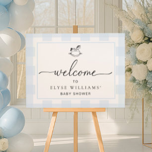 Schommelpaard Blauw Gingham Welkom Poster