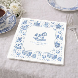 Schommelpaard Blauw & Wit Jongens Baby Shower Vint Servet