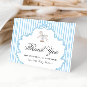 Schommelpaard Blauwe Baby Shower Bedankkaart