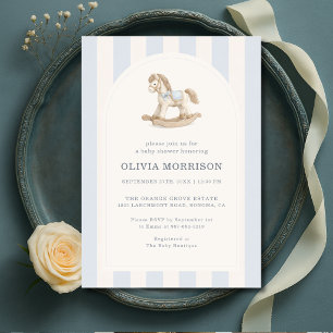 Schommelpaard Blauwe Jongen Gestreepte Baby Shower Kaart