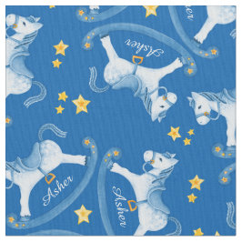 Schommelpaard donkerblauwe jongens naam kinderkame stof