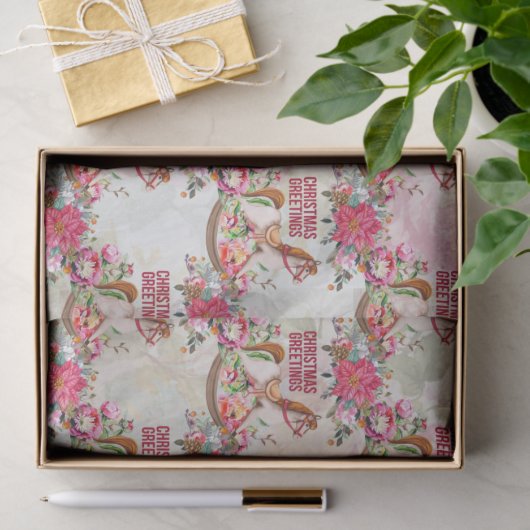 schommelpaard Kerstgroet Patroon Tissuepapier (Geschenk)