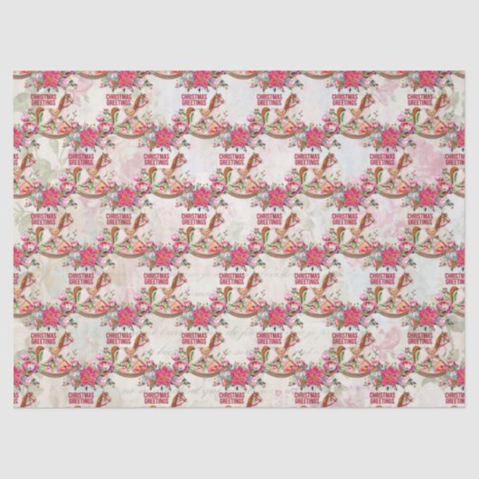  schommelpaard Kerstgroet Patroon Tissuepapier (Voorkant)