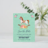 schommelpaard met bloemen Save the Date Briefkaart (Staand voorkant)