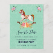  schommelpaard met bloemen Save the Date Briefkaart (Voorkant)