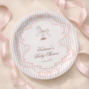 Schommelpaard Roze Meisje Baby Shower Papieren Bordje