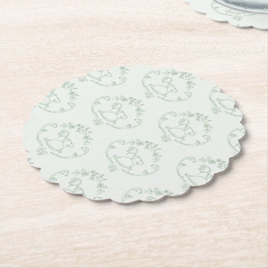  schommelpaard Toile Sage groen baby shower Kartonnen Onderzetters (Gekanteld)