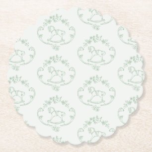 schommelpaard Toile Sage groen baby shower Kartonnen Onderzetters
