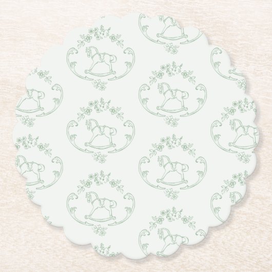  schommelpaard Toile Sage groen baby shower Kartonnen Onderzetters (Voorkant)