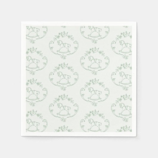  schommelpaard Toile Sage groen baby shower Servet (Voorkant)